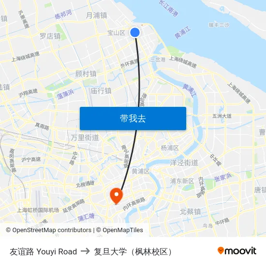 友谊路 Youyi Road to 复旦大学（枫林校区） map