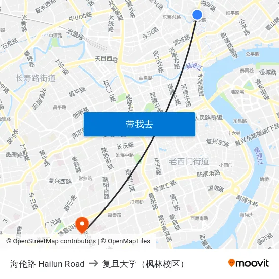 海伦路 Hailun Road to 复旦大学（枫林校区） map
