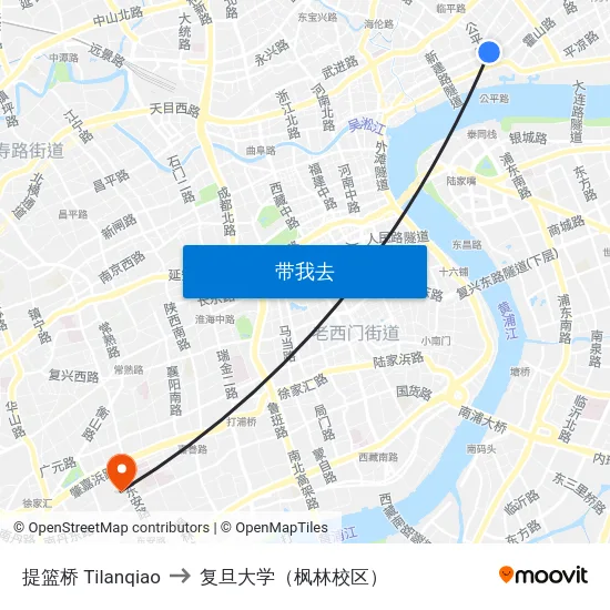 提篮桥 Tilanqiao to 复旦大学（枫林校区） map