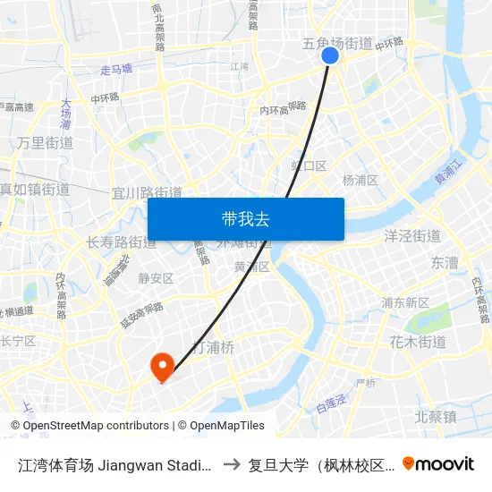 江湾体育场 Jiangwan Stadium to 复旦大学（枫林校区） map