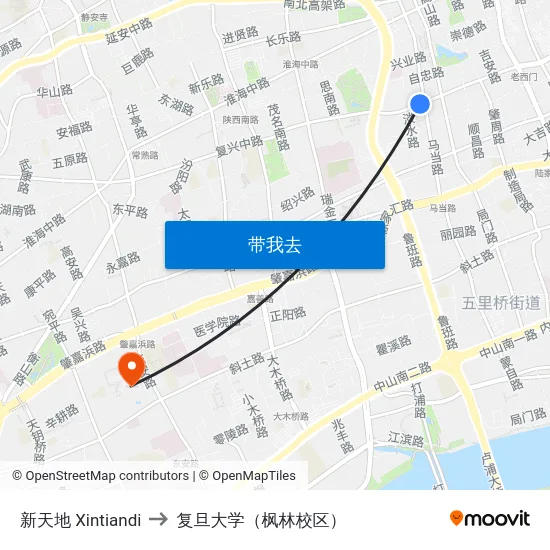 新天地 Xintiandi to 复旦大学（枫林校区） map