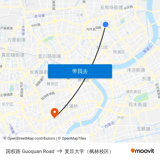 国权路 Guoquan Road to 复旦大学（枫林校区） map