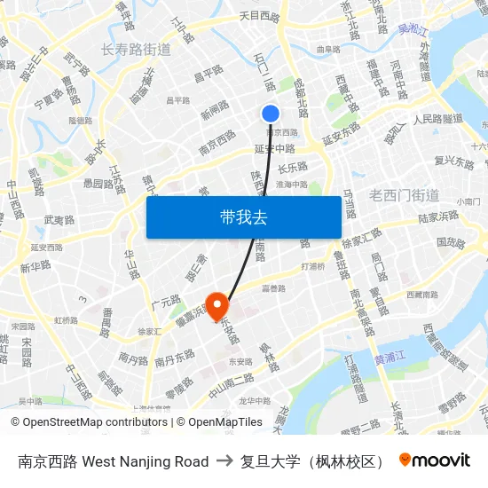 南京西路  West Nanjing Road to 复旦大学（枫林校区） map