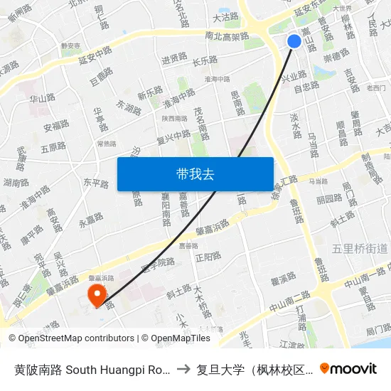 黄陂南路 South Huangpi Road to 复旦大学（枫林校区） map