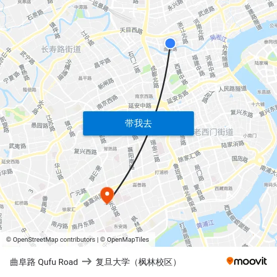 曲阜路 Qufu Road to 复旦大学（枫林校区） map