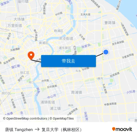 唐镇 Tangzhen to 复旦大学（枫林校区） map