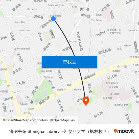上海图书馆 Shanghai Library to 复旦大学（枫林校区） map