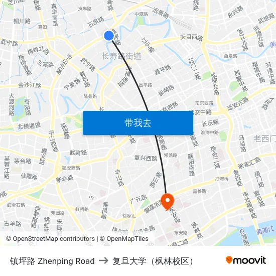 镇坪路 Zhenping Road to 复旦大学（枫林校区） map