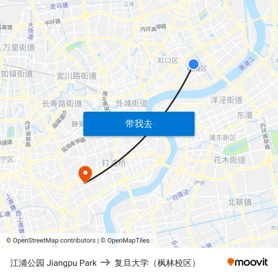 江浦公园 Jiangpu Park to 复旦大学（枫林校区） map
