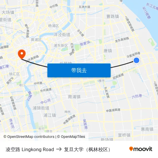 凌空路 Lingkong Road to 复旦大学（枫林校区） map