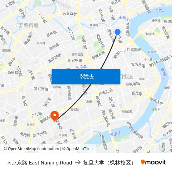 南京东路 East Nanjing Road to 复旦大学（枫林校区） map