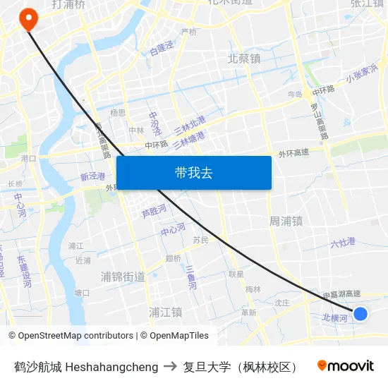 鹤沙航城 Heshahangcheng to 复旦大学（枫林校区） map