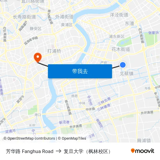 芳华路 Fanghua Road to 复旦大学（枫林校区） map