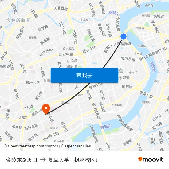 金陵东路渡口 to 复旦大学（枫林校区） map