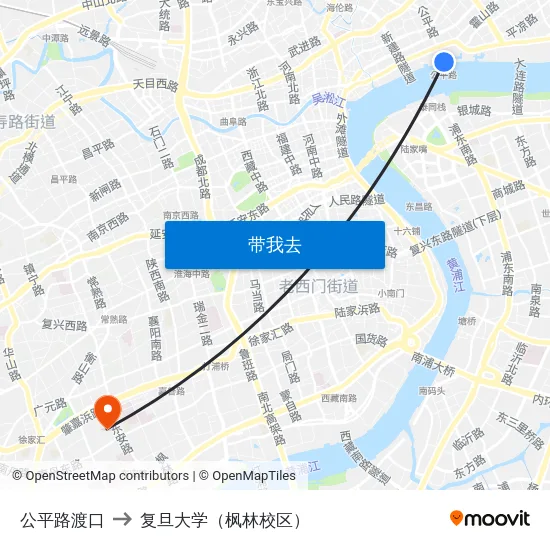 公平路渡口 to 复旦大学（枫林校区） map