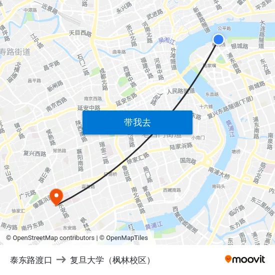 泰东路渡口 to 复旦大学（枫林校区） map
