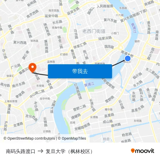 南码头路渡口 to 复旦大学（枫林校区） map