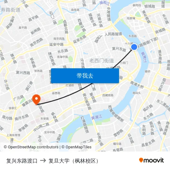 复兴东路渡口 to 复旦大学（枫林校区） map