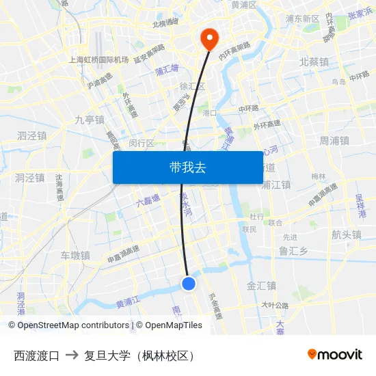 西渡渡口 to 复旦大学（枫林校区） map