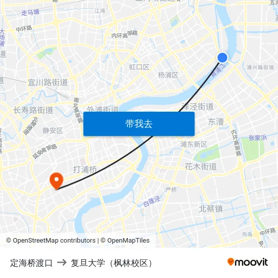 定海桥渡口 to 复旦大学（枫林校区） map