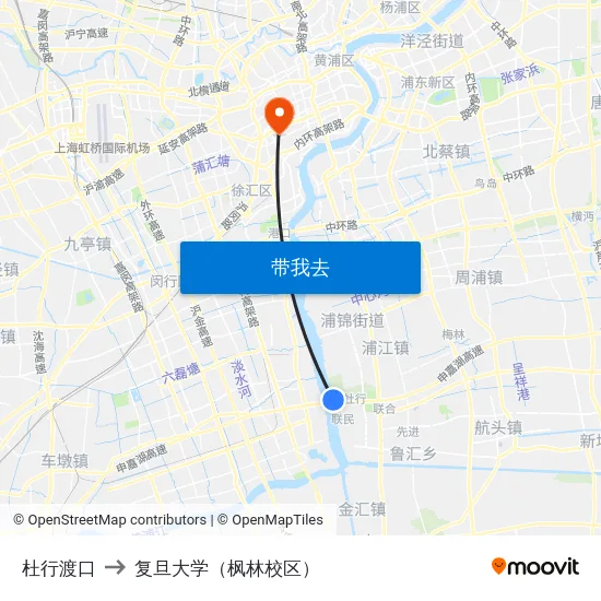 杜行渡口 to 复旦大学（枫林校区） map