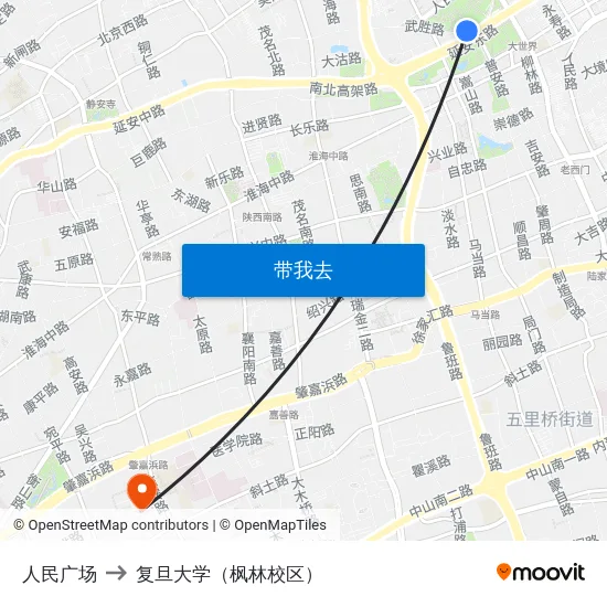 人民广场 to 复旦大学（枫林校区） map