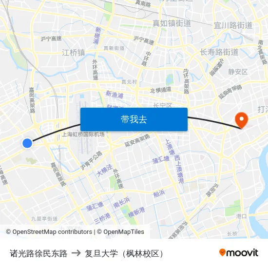 诸光路徐民东路 to 复旦大学（枫林校区） map