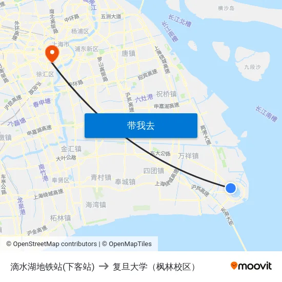 滴水湖地铁站(下客站) to 复旦大学（枫林校区） map