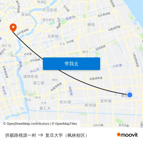 拱极路桃源一村 to 复旦大学（枫林校区） map