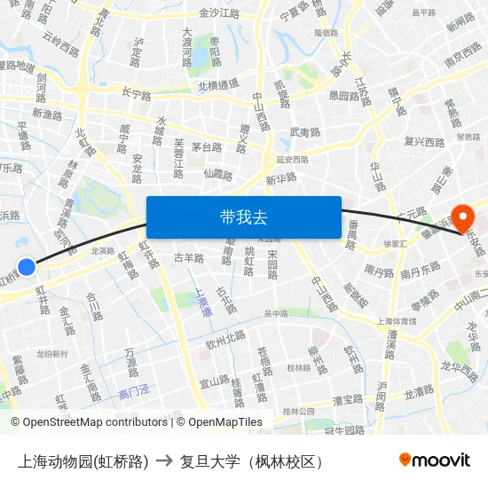 上海动物园(虹桥路) to 复旦大学（枫林校区） map