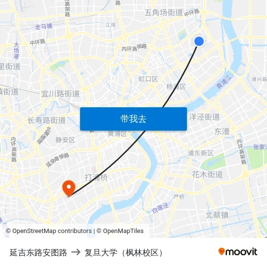 延吉东路安图路 to 复旦大学（枫林校区） map