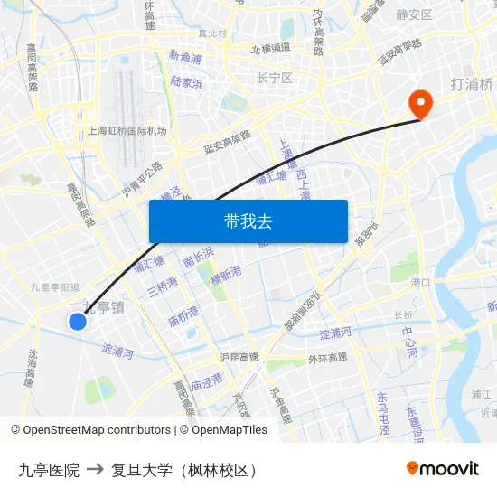 九亭医院 to 复旦大学（枫林校区） map