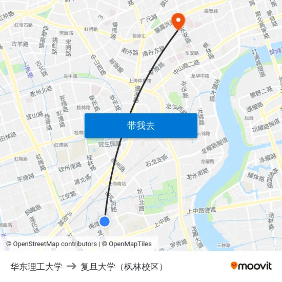 华东理工大学 to 复旦大学（枫林校区） map