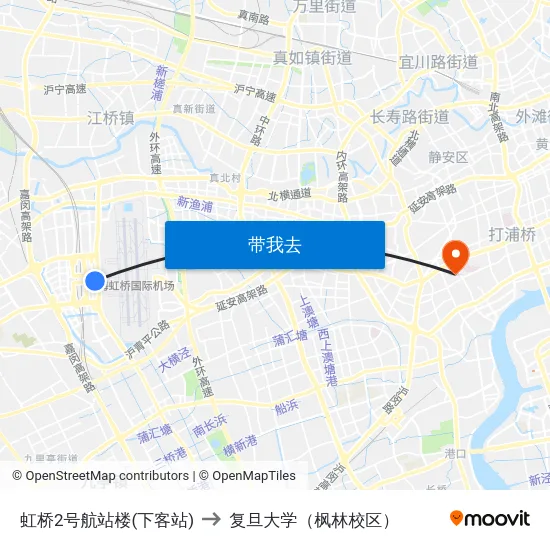 虹桥2号航站楼(下客站) to 复旦大学（枫林校区） map