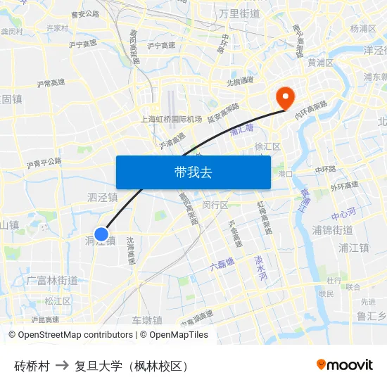 砖桥村 to 复旦大学（枫林校区） map