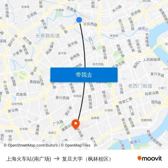 上海火车站(南广场) to 复旦大学（枫林校区） map