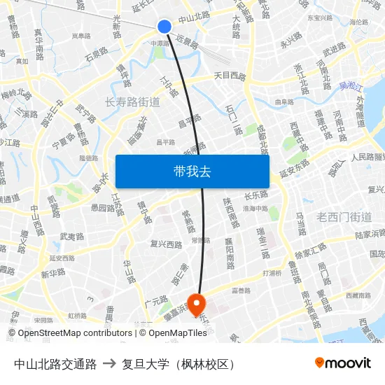 中山北路交通路 to 复旦大学（枫林校区） map
