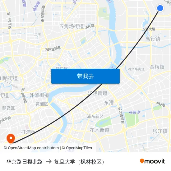 华京路日樱北路 to 复旦大学（枫林校区） map