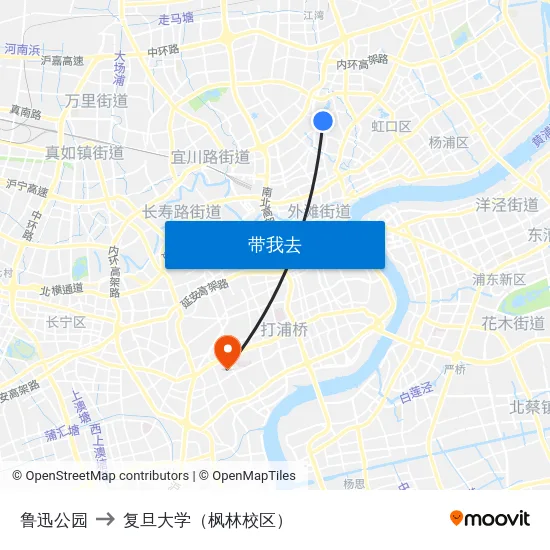 鲁迅公园 to 复旦大学（枫林校区） map