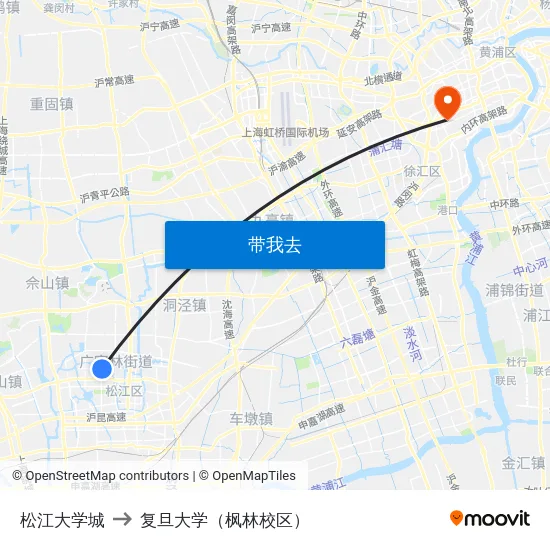 松江大学城 to 复旦大学（枫林校区） map