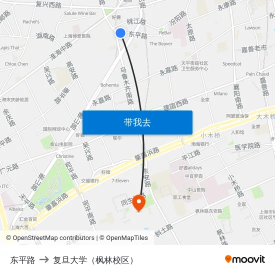 东平路 to 复旦大学（枫林校区） map