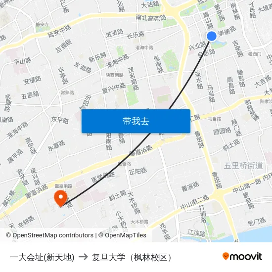 一大会址(新天地) to 复旦大学（枫林校区） map