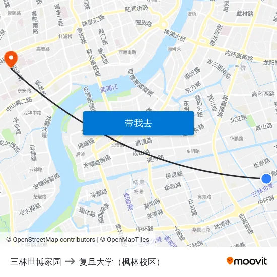 三林世博家园 to 复旦大学（枫林校区） map