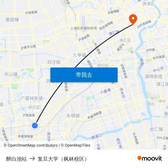 醉白池站 to 复旦大学（枫林校区） map