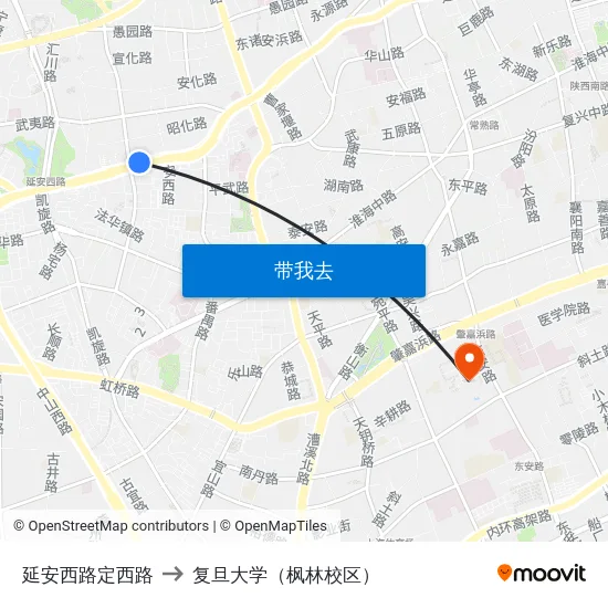 延安西路定西路 to 复旦大学（枫林校区） map