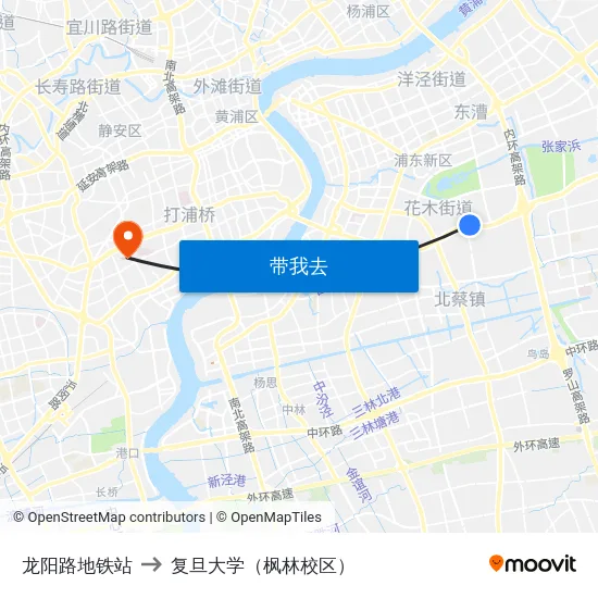 龙阳路地铁站 to 复旦大学（枫林校区） map