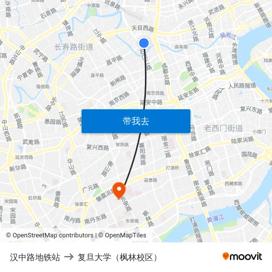 汉中路地铁站 to 复旦大学（枫林校区） map