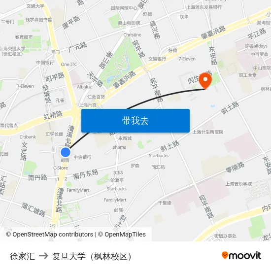 徐家汇 to 复旦大学（枫林校区） map