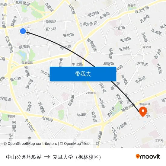 中山公园地铁站 to 复旦大学（枫林校区） map