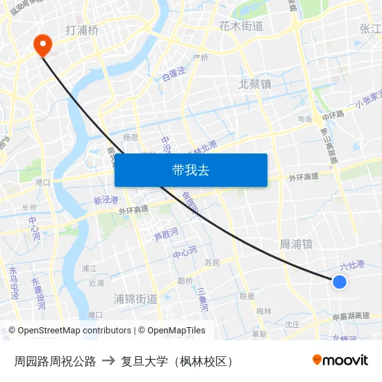 周园路周祝公路 to 复旦大学（枫林校区） map